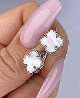 Срібні сережки конюшина перламутр д.11