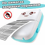 Маленький портативний принтер для друку наклейок Котик бірюзовий дитячий міні принтер для фото з телефону, фото 10