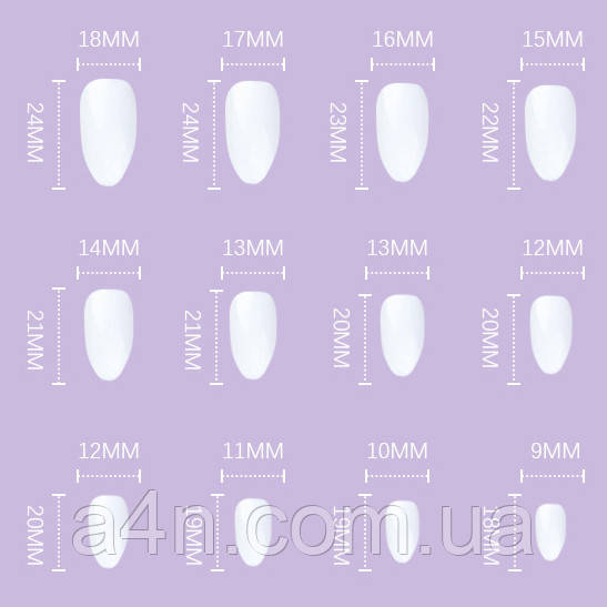 Размеры накладных ногтей