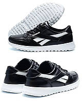 Подростковвые кожаные кроссовки Reebok (Рибок), спортивные туфли черные, кеды. Мужская обувь