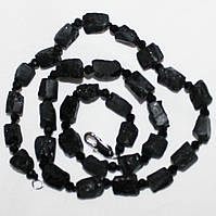Ожерелье натуральный черный турмалин шерл 44 см 9*6 мм "камень ведьм"