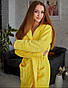 Махровий банний халат жіночий з капюшоном середній довжини  жовтий, фото 4