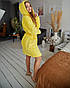 Махровий банний халат жіночий з капюшоном середній довжини ( S, M, L) Туреччина жовтий, фото 4