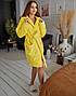 Махровий банний халат жіночий з капюшоном середній довжини  жовтий, фото 8