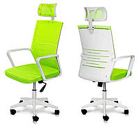 Кресло офисное Зум с подлокотниками, белый каркас с колесиками, цвет обивки оливковый зеленый