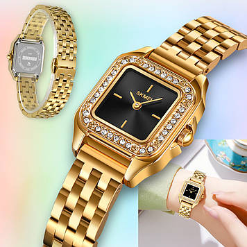 Модний жіночий золотий годинник з браслетом квадратний Skmei Gold Стильний металевий кварцовий годинник жіночий