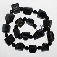 Ожерелье натуральный черный турмалин шерл 44 см 16*14 мм "камень ведьм"