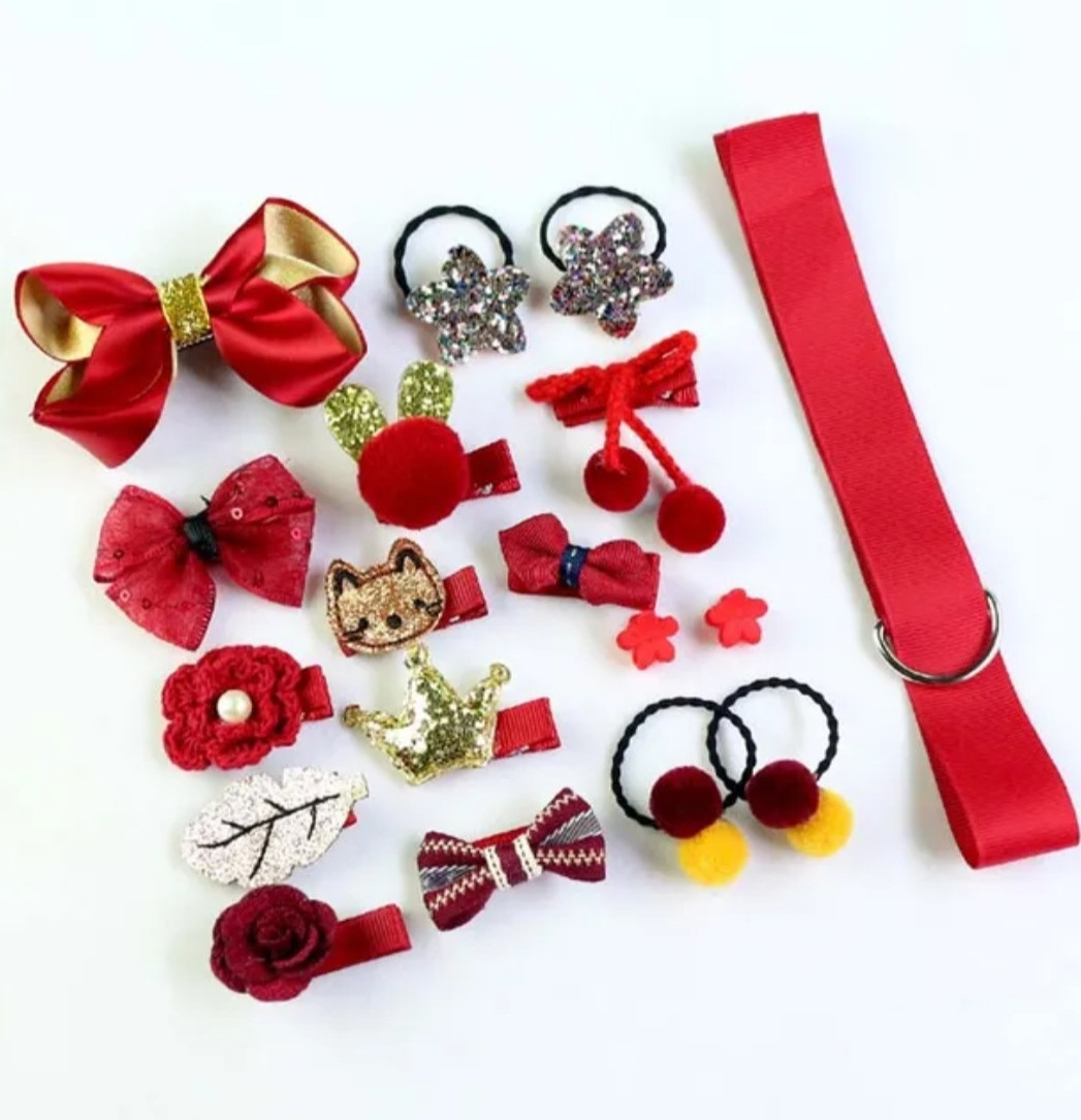 Набір заколок та резинок для волосся для дівчинки в подарунковій упаковці на 18 шт 6 кольорів, фото 1