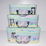 Набір боксів для косметики 3 шт. салатовий принт єдиноріг, фото 2