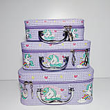 Набір боксів для косметики 3 шт. бузковий принт єдиноріг, фото 2
