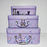 Набір боксів для косметики 3 шт. бузковий з єдиноргом, фото 2