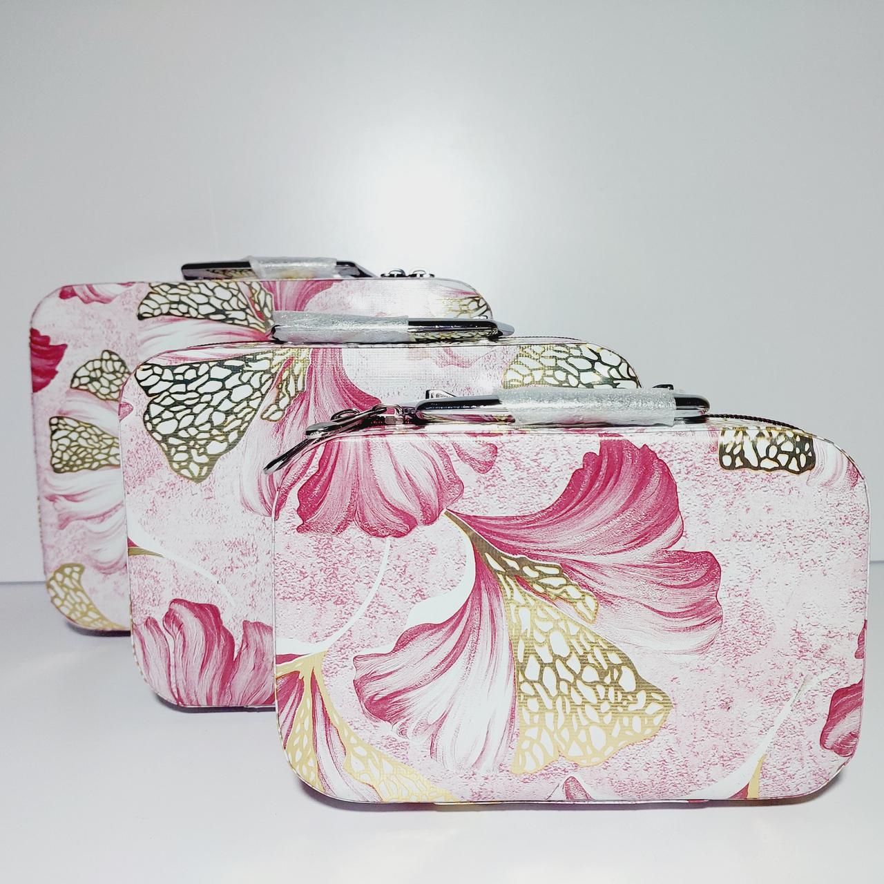 Набір боксів для косметики 3 шт. рожевий принт квіти, фото 1