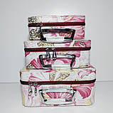 Набір боксів для косметики 3 шт. рожевий принт квіти, фото 2