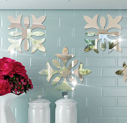 Дзеркальні акрилові наклейки Орнамент срібний 10 см 10 шт набор Б153-10-1, фото 1