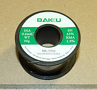 PAY019 Припой проволочный Solder wire 50gr Baku BK5006 0.6 мм Sn 63% Pb 35.1% rma 1.9%