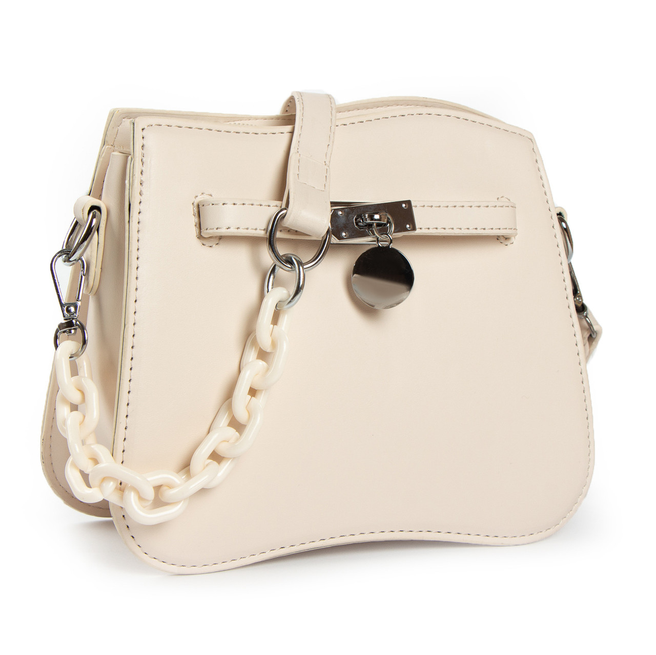 Сумочка жіноча оригінальна з ланцюжком віск-шкіра FASHION 22 F026 beige