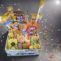 Сюрприз коробка с игрушкой оранжевая, Сладкие боксы с игрушкой на день рождения, Сладости для праздника