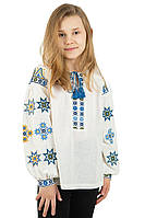 Молодежная симпатичная подростковая вышиванка для девочек белая с украинским орнаментом, нарядная