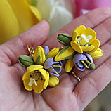 Сережки тюльпани ручної роботи "Весняний контраст". Оригінальний подарунок дівчині, подруги, фото 6