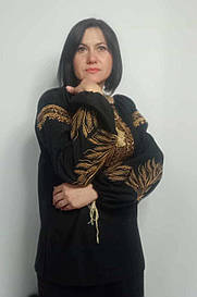 Вишиванка жіноча (чорне домоткане полотно) "Золоті Колоски"