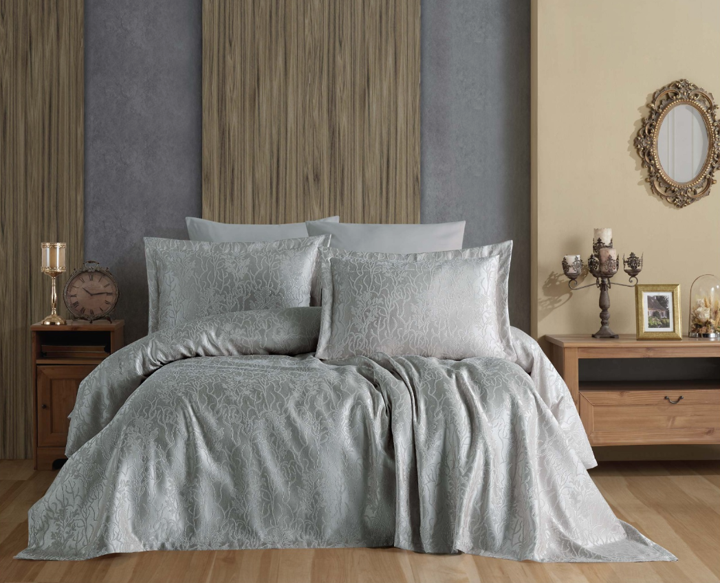 Покривало з прострочкою 240х260 на двоспалку євро розмір, комплекти покривала та наволочки елегантне Сірий, фото 1