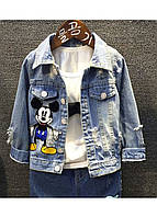 Детская джинсовка для мальчика и девочки куртка джинсовая с Микки Маусом голубая 120 СДКМ-3