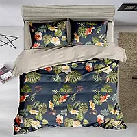 Полуторный двухцветный комплект постельного белья с тропическими растениями 150*220 из Бязи Gold Черешенка