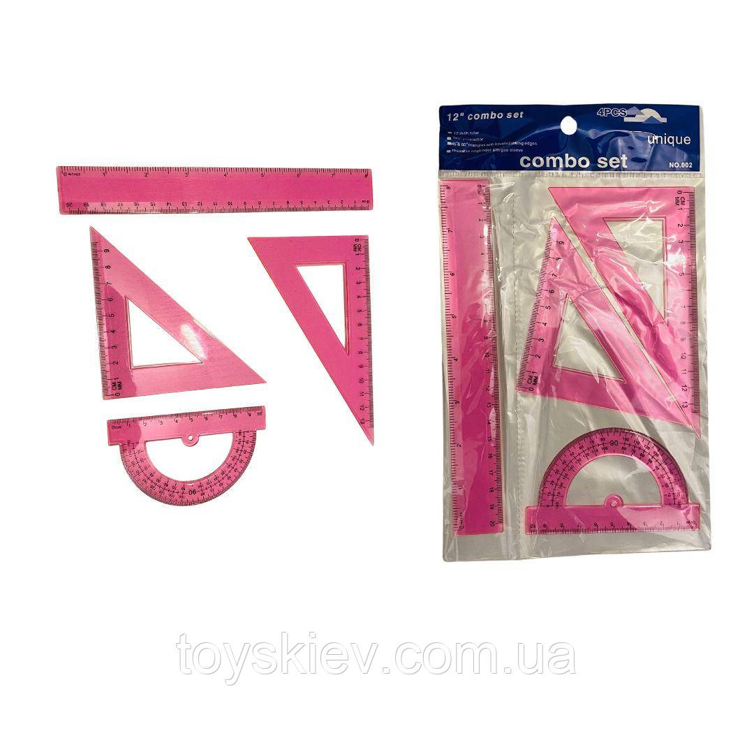 Лінійка набір 4 предмети, 20 см, прозорий пластик, фото 1