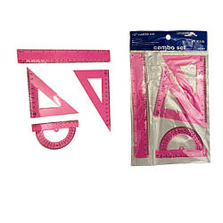 Лінійка набір 4 предмети, 20 см, прозорий пластик