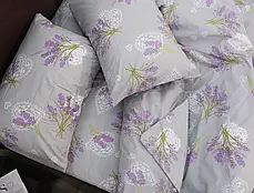 Односпальний сірий комплект постільної білизни з квітковим принтом лаванда 150*220 бавовняний із Бязі Gold Черешенька ТМ, фото 4