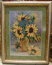 Картина вишита бісером Соняхи у вазі 1