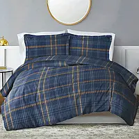 Синий двуспальный набор постельного белья в клетку 180*220 из Бязи Gold, от производителя Черешенка™