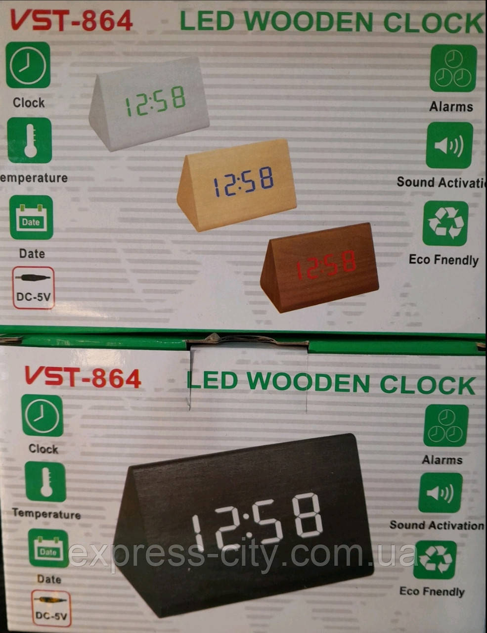 Годинник настільний VST-864  (градусник , червона підсвітка, корпус чорний), фото 1