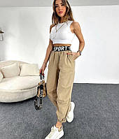 Женские стильные штаны спорт джоггеры ткань: джинс бенгалин Мод 271