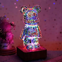 Ночник 3D Медвежонок фейерверк Bearbrick LED RGB 8 цветов