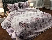 Полуторный бежевый комплект постельного белья орнамент турецкий огурец 150*220 бязь Gold Черешенка