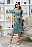 Літня сукня прямого крою оливкова з квітами вільна сукня жіноча з коротким рукавом сукня з поясом 40-42 розмір, фото 2