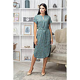 Літня сукня прямого крою оливкова з квітами вільна сукня жіноча з коротким рукавом сукня з поясом 40-42 розмір, фото 4