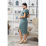 Літня сукня прямого крою оливкова з квітами вільна сукня жіноча з коротким рукавом сукня з поясом 40-42 розмір, фото 3