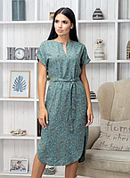Літня сукня прямого крою оливкова з квітами вільна сукня жіноча з коротким рукавом сукня з поясом