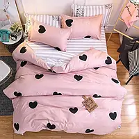Постельный набор на двуспальную кровать 180*220 розового цвета с большими сердцамииз Бязи Gold Черешенка™
