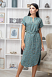 Літня сукня прямого крою оливкова з квітами вільна сукня жіноча з коротким рукавом сукня з поясом 40-42 розмір, фото 6