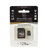 Карта памяти "T&G" microSDXC 128 гб +АДАПТЕР / 10 Class / Черный