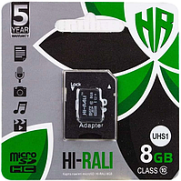 Картка пам'яті "Hi-Rali" microSDHC 8 гб +АДАПТЕР / 10 Class / Чорний