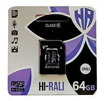 Картка пам'яті "Hi-Rali" microSDHC 64 гб +АДАПТЕР / UHS-1 / Чорний
