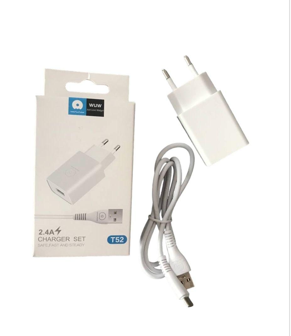 Мережевий зарядний пристрій Charger Set WUW T52 / Швидка зарядка Type-C 2.4 А для смартфону/ Білий, фото 1
