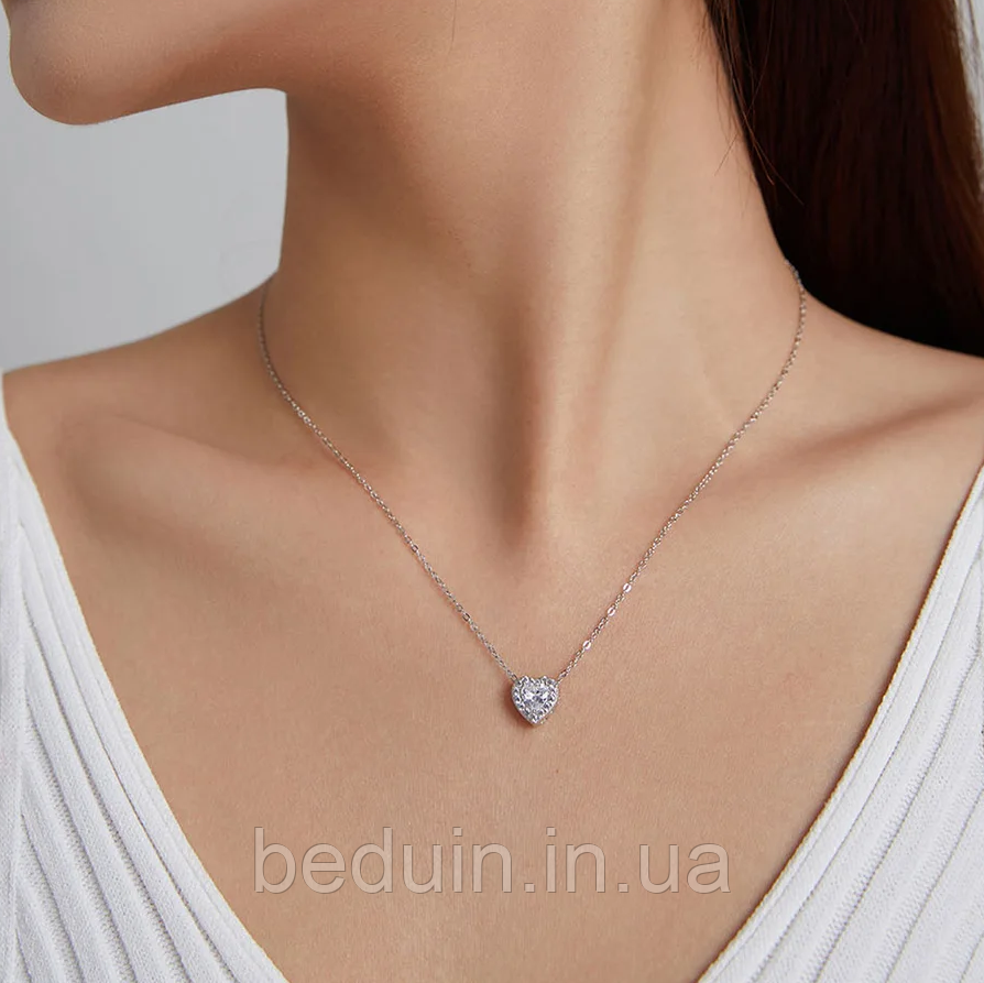 Срібна підвіска, кольє в стилі пандора "Блискуче Серце" з фіанітами - серебро 925 пробы EGYPT SILVER