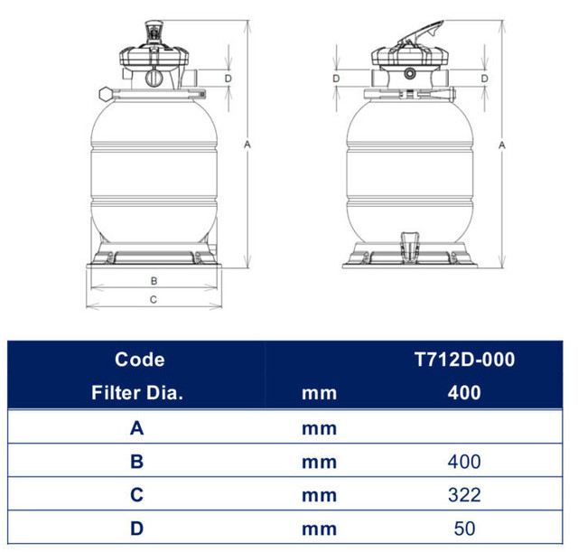 Габаритні розміри ємності фільтрувальної T712D Габаритні розміри ємності фільтрувальної T712D