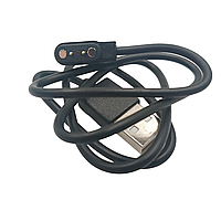 Магнитный USB кабель для смарт-часов на 2 коннектора / 4 мм. / магниты 9 мм. / 60 см. / Черный