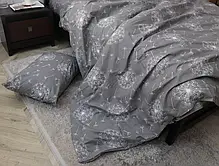 Темно-сірий односпальний комплект постільної білизни білими з кульбабами 150*220 бавовняний із Бязі Gold Черешенька ТМ, фото 6